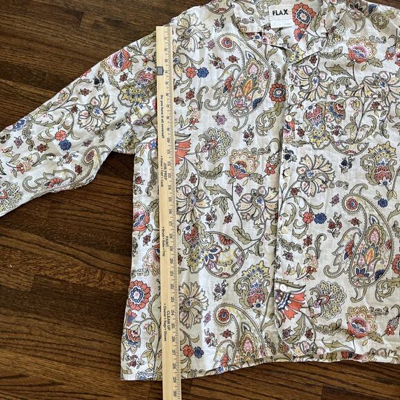 FLAX Women Medium 100 % linen Paisley Long Sleeves Button Down Shirt - Picture 5 of 12